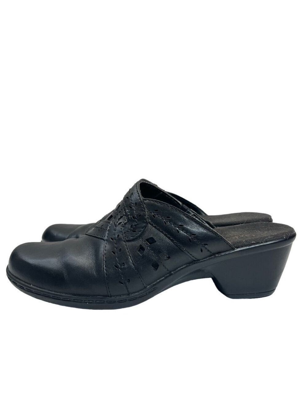 Clarks Bendables Black Leather Mule Slide Clogs Heels 60386, size 7